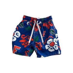 Wes and Willy Florida Gators Swim Trunks Lined Blue Orange Floral Boys Size 7 XS